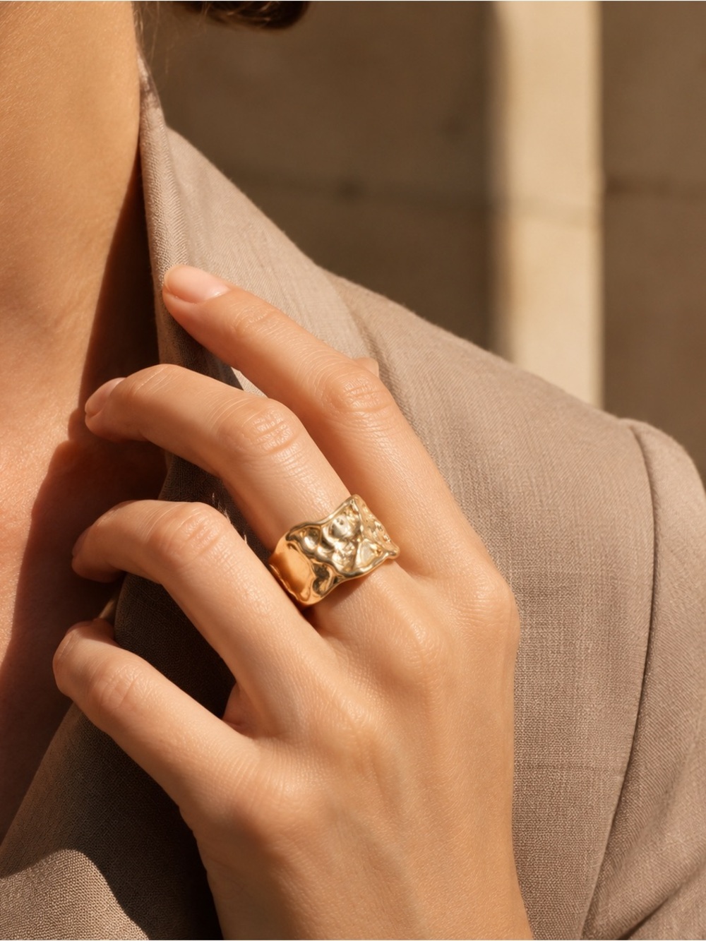 Gold Tone Organic Sculptural Statement Ring